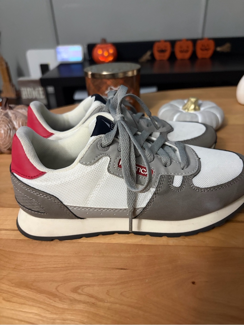 Nautica Boy’s Gray and White Casual Lace-Up Sneakers - Picture 2 of 7